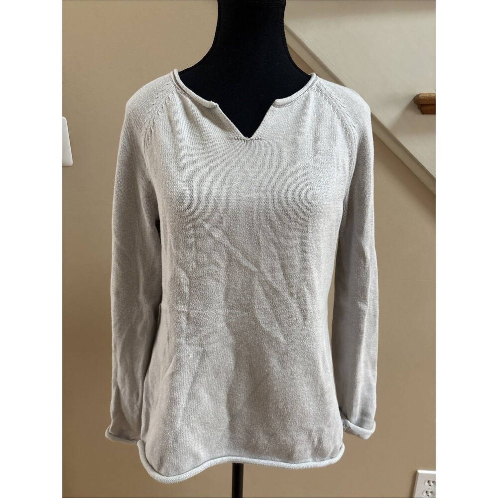 Women’s Eddie Bauer 100% Cotton Cream Roll Sleeve Sweater Size Medium